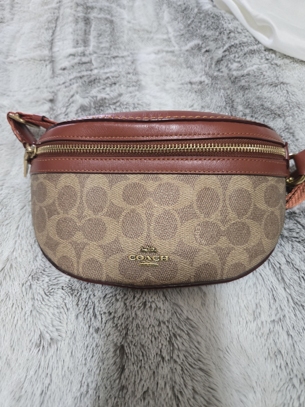 Coach Brown Signature Canvas and Chestnut Leather Belt Bag